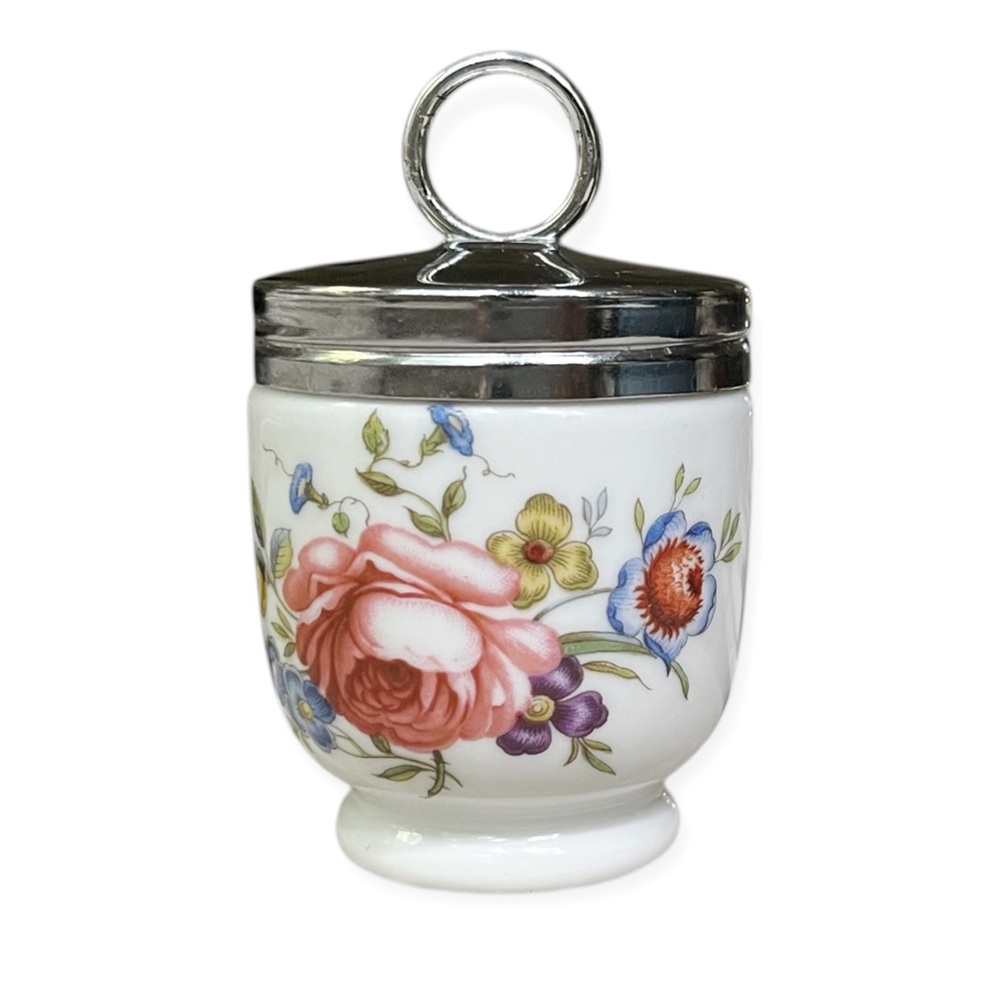 Vintage Royal Worcester Porcelain Egg Coddler In Bournemouth Pattern w/Pink Rose
